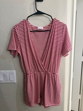 Pink Lily Red & White Striped Short Sleeve Romper